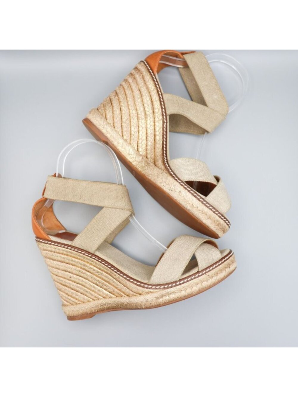 Tory Burch Frieda Platform Wedge Espadrille Sandals Beige Elastic Straps 9.5 B - Picture 16 of 16
